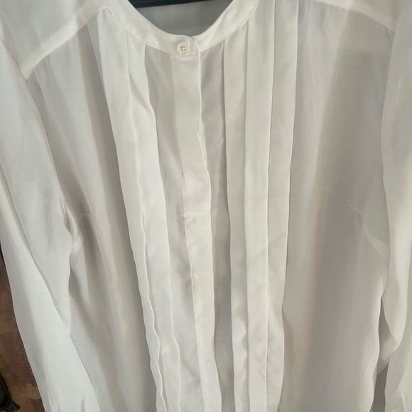 Elie. Elie Tahari White Tuxedo Pleated Blouse Long Sleeves Size XL - Picture 2 of 4